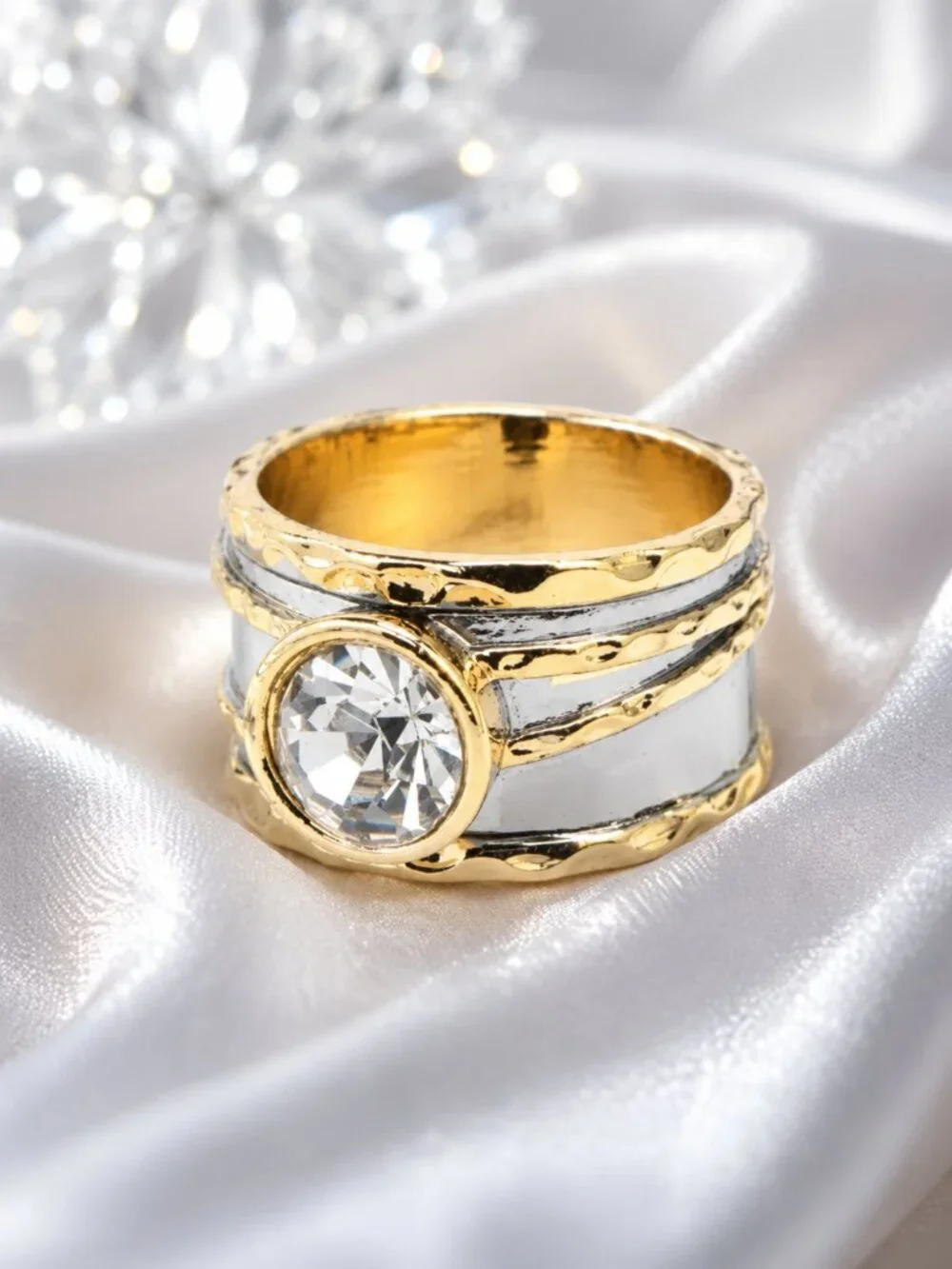 Two tone Fashion Statement Wide Band Ring
